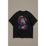 Fuddy Moda Jimi Hendrix Baskılı T-Shirt, Rock-Metal Müzik Baskılı Tişört - Siyah - 4XL