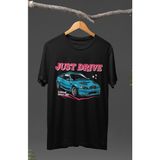Fuddy Moda Just Drive Bmw E46 Baskılı T-Shirt, Araba Yarış Temalı Baskılı Tişört - Siyah - 2XL