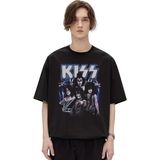 Fuddy Moda Kiss Baskılı T-Shirt, Unisex Rock Metal Müzik Temalı Tişört - Siyah - 4XL