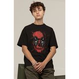 Fuddy Moda Marvel Deadpool Baskılı Tişört, Erkek-Kadın Deadpool Yüzü Baskılı T-Shirt - Siyah