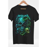 Fuddy Moda Metallica Kuru Kafa Baskılı T-Shirt, Unisex Rock Metal Müzik Temalı Tişört - Siyah - XS