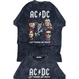 Fuddy Moda Oversize Ac Dc Let There Be Rock Sırt Baskılı Yıkamalı T-Shirt, Unisex Rock Band Temalı Tişört - Siyah
