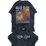 Fuddy Moda Oversize Billie Eilish Sırt Baskılı Yıkamalı T-Shirt, Unisex Happier Then Ever Yazılı Tişört - Siyah