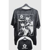 Fuddy Moda Oversize Bluelock Sırt Baskılı Yıkamalı T-Shirt, Unisex Anime Baskılı Vintage Tişört - 2XL - Siyah