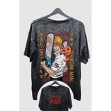 Fuddy Moda Oversize Chainsaw Man Pochita Denji Sırt Baskılı Yıkamalı T-Shirt,unisex Anime Baskılı Retro Tişört - XS - Siyah