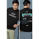 Fuddy Moda Oversize Chevrolet 1980 C10 Sırt Baskılı Tişört, Erkek-Kadın Araba Temalı Couple T-Shirt - Siyah - 2XL