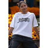 Fuddy Moda Oversize Demon Slayer Hashira's Sırt Baskılı T-Shirt, Unisex Anime Baskılı Tişört - XL - Beyaz