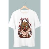 Fuddy Moda Oversize Demon Slayer Inosuke Baskılı T-Shirt, Unisex Anime Baskılı Tişört - Beyaz - 3XL