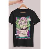 Fuddy Moda Oversize Demon Slayer Mitsuri Baskılı T-Shirt, Unisex Anime Baskılı Tişört - Siyah - 3XL