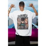 Fuddy Moda Oversize Demon Slayer Pillars Sırt Baskılı T-Shirt, Unisex Anime Baskılı Tişört - XL - Beyaz