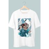 Fuddy Moda Oversize Demon Slayer Tanjiro V3 Baskılı T-Shirt, Unisex Anime Baskılı Tişört - Beyaz - 4XL