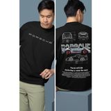 Fuddy Moda Oversize Grey Porsche 911 Gt3 Rs Srt Sırt Baskılı Tişört, Erkek-Kadın Araba Temalı Couple T-Shirt - Siyah