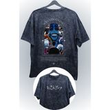 Fuddy Moda Oversize Gülümseyen Tanrı Heykeli Sırt Baskılı Yıkamalı T-Shirt, Unisex Solo Leveling Retro Tişört - 4XL - Siyah