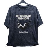 Fuddy Moda Oversize Hit Me Hard And Soft Baskılı Yıkamalı T-Shirt, Unisex Billie Eilish Baskılı Eskitme Tişört - 3XL - Siyah