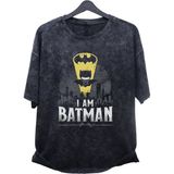 Fuddy Moda Oversize I'm Batman Baskılı Yıkamalı T-Shirt, Unisex Dc Comics Baskılı Vintage Tişört - 4XL - Siyah