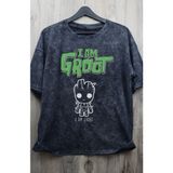 Fuddy Moda Oversize I'm Groot Baskılı Yıkamalı T-Shirt, Unisex Marvel Comics Baskılı Retro Tişört - 4XL - Siyah