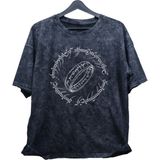 Fuddy Moda Oversize Lord Od Rings Baskılı Yıkamalı T-Shirt, Unisex Yüzüklerin Efendisi Baskılı Vintage Tişört - 4XL - Siyah
