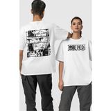 Fuddy Moda Oversize Manga One Piece Karakterleri Sırt Baskılı Unisex Tişört - XL - Beyaz