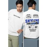 Fuddy Moda Oversize Mavi Gtr 34 Nissan Skyline Sırt Baskılı Tişört, Erkek-Kadın Araba Temalı Couple T-Shirt - Beyaz - XS