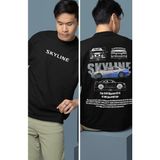 Fuddy Moda Oversize Mavi Gtr 34 Nissan Skyline Sırt Baskılı Tişört, Erkek-Kadın Araba Temalı Couple T-Shirt - Siyah