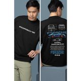 Fuddy Moda Oversize Mavi Porsche 911 Gt3 Rs Sırt Baskılı Tişört, Erkek-Kadın Araba Temalı Couple T-Shirt - Siyah
