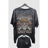 Fuddy Moda Oversize Mugiwara One Piece Sırt Baskılı Yıkamalı T-Shirt, Unisex Anime Baskılı Retro Tişört - 2XL - Siyah