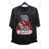 Fuddy Moda Oversize My Hero Academia Himiko Baskılı Yıkamalı T-Shirt, Unisex Anime Baskılı Eskitme Tişört - 2XL - Siyah