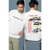 Fuddy Moda Oversize Porsche 911 Gt3 Sırt Baskılı Tişört, Erkek-Kadın Araba Temalı Couple T-Shirt - Beyaz - 4XL