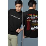 Fuddy Moda Oversize Porsche 911 Gt3 Sırt Baskılı Tişört, Erkek-Kadın Araba Temalı Couple T-Shirt - Siyah