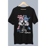 Fuddy Moda Oversize Re:zero Version2 Baskılı T-Shirt, Unisex Anime Baskılı Tişört - Siyah - 3XL