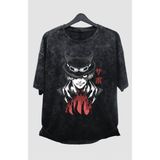 Fuddy Moda Oversize Sabo One Piece Manga Baskılı Yıkamalı T-Shirt, Unisex Anime Baskılı Eskitme Tişört - Siyah