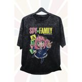 Fuddy Moda Oversize Spy x Family Anya Baskılı Yıkamalı T-Shirt, Unisex Anime Baskılı Retro Tişört - XS - Siyah