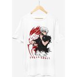 Fuddy Moda Oversize Tokyo Ghoul Baskılı T-Shirt, Unisex Anime Baskılı Tişört - Beyaz