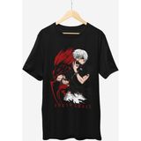 Fuddy Moda Oversize Tokyo Ghoul Baskılı T-Shirt, Unisex Anime Baskılı Tişört - Siyah - XL