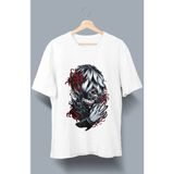 Fuddy Moda Oversize Tokyo Ghoul Kaneki Ken Baskılı T-Shirt, Unisex Anime Baskılı Tişört - Beyaz - XL
