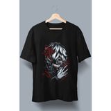Fuddy Moda Oversize Tokyo Ghoul Kaneki Ken Baskılı T-Shirt, Unisex Anime Baskılı Tişört - Siyah