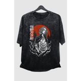 Fuddy Moda Oversize Tokyo Revengers Baskılı Yıkamalı T-Shirt, Unisex Anime Baskılı Retro Tişört - 2XL - Siyah