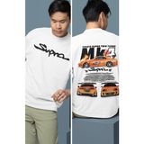 Fuddy Moda Oversize Toyota Supra Mk4 Sırt Baskılı Tişört, Erkek-Kadın Araba Temalı Couple T-Shirt - Beyaz