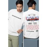 Fuddy Moda Oversize Turuncu Dodge Srt Sırt Baskılı Tişört, Erkek-Kadın Araba Temalı Couple T-Shirt - Beyaz