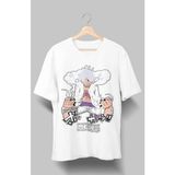 Fuddy Moda Oversize Version 7 Luffy Gear 5 Siyah Tişört, Erkek-Kadın Anime Baskılı Siyah T-Shirt - Beyaz