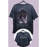 Fuddy Moda Oversize Yazılı Solo Leveling Sırt Baskılı Yıkamalı T-Shirt, Unisex Anime Baskılı Eskitme Tişört - XS - Siyah