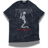 Fuddy Moda Oversize Yeezus God Wants You Baskılı Yıkamalı T-Shirt, Unisex Kanye West Baskılı Vintage Tişört - 3XL - Siyah