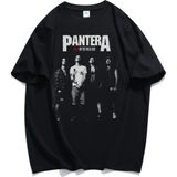 Fuddy Moda Pantera Baskılı T-Shirt, Unisex Rock Metal Müzik Temalı Tişört - Siyah - 2XL