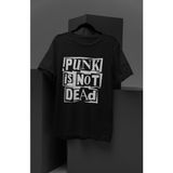 Fuddy Moda Punk Is Not Dead Yazılı Tişört, Oversize Rock Metal Baskılı T-Shirt - 3XL - Siyah