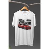 Fuddy Moda Red Black Bmw E30 Baskılı T-Shirt, Araba Yarış Temalı Baskılı Tişört - Beyaz - XS