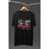 Fuddy Moda Red Black Bmw E30 Baskılı T-Shirt, Araba Yarış Temalı Baskılı Tişört - Siyah - 4XL