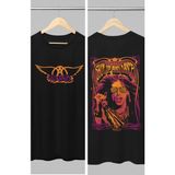 Fuddy Moda Rock Band Aerosmith Sırt Baskılı T-Shirt, Erkek-Kadın Rock-Metal Müzik Baskılı Tişört - Siyah - XL