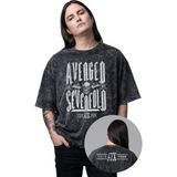 Fuddy Moda Unisex A7X Avenged Sevenfold Ense Baskılı Yıkamalı T-Shirt, Oversize Rock Band Temalı Retro Tişört - Siyah - XL