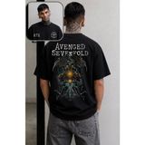 Fuddy Moda Unisex A7X Avenged Sevenfold Sırt Baskılı Tişört, Oversize Rock Band Temalı Bisiklet Yaka T-Shirt - Siyah