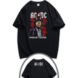 Fuddy Moda Unisex Ac Dc Angus Young Ense Baskılı Tişört, Oversize Rock Grubu Temalı T-Shirt - Siyah